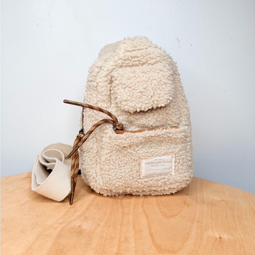 American Eagle Cream Sherpa Sling Crossbody Bag Adjustable Strap